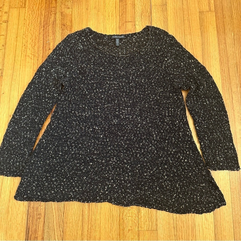 EILEEN FISHER Organic Cotton Fishnet Knit Slight A-line Sweater~Size M(z)